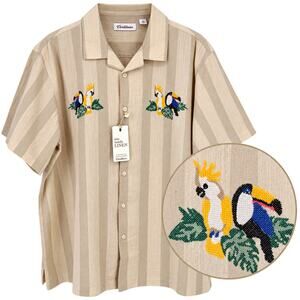 Caribbean Isle Sands Linen Shirt Mens Sz XXL Tropical Toucan Bird Embroidered